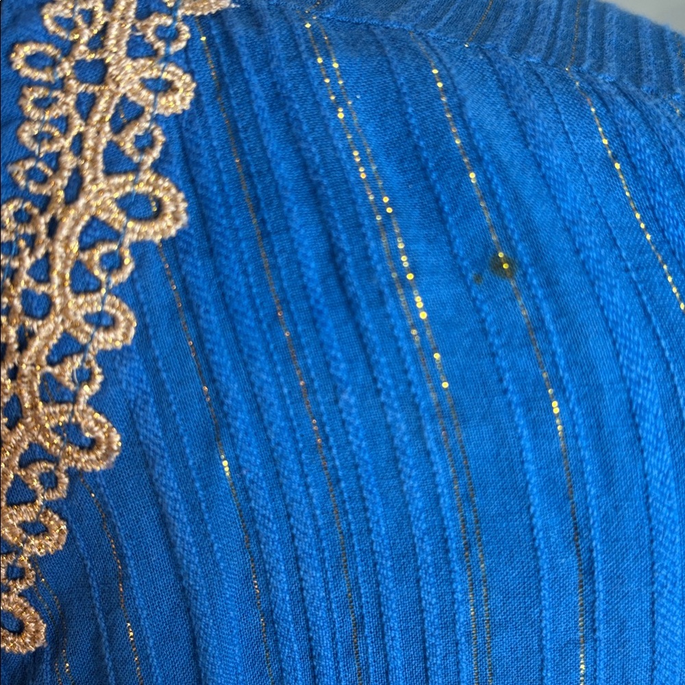 #459 (Lilly Pulitzer) “Esme” Lurex Crinkle Crepe Tunic Dress in Blue & Gold - XL - Picture 13 of 14